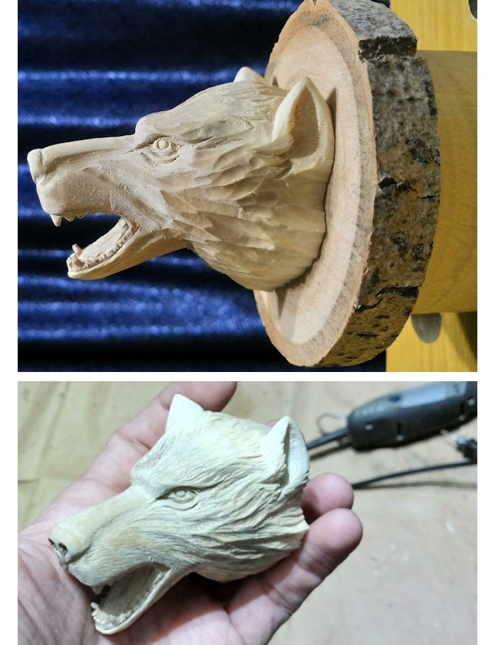 Poplar wolf head - My, Wood carving, Needlework with process, Wolf, Longpost, Mascaron