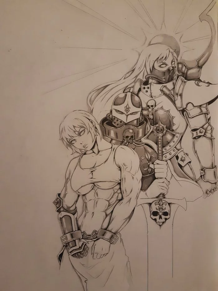 Sisters of Battle Sketch by Auri - Adepta Sororitas, Warhammer 40k, Wh Art, Sketch, Strong girl, Muscleart