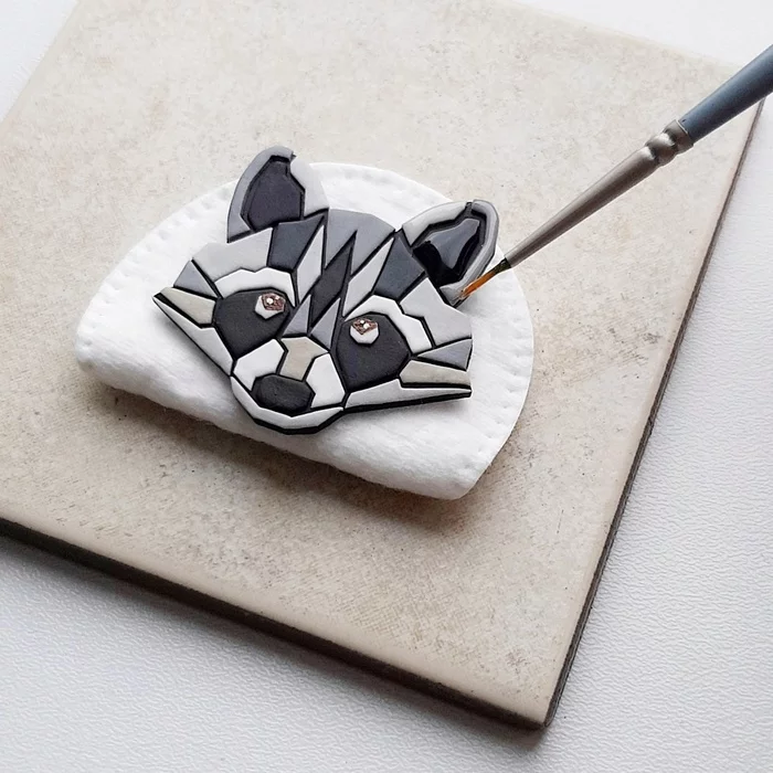 POLYMER CLAY (STYLISH GEOMETRY) - My, Needlework with process, Handmade, With your own hands, Needlework, Polymer clay, Raccoon, Brooch, Longpost