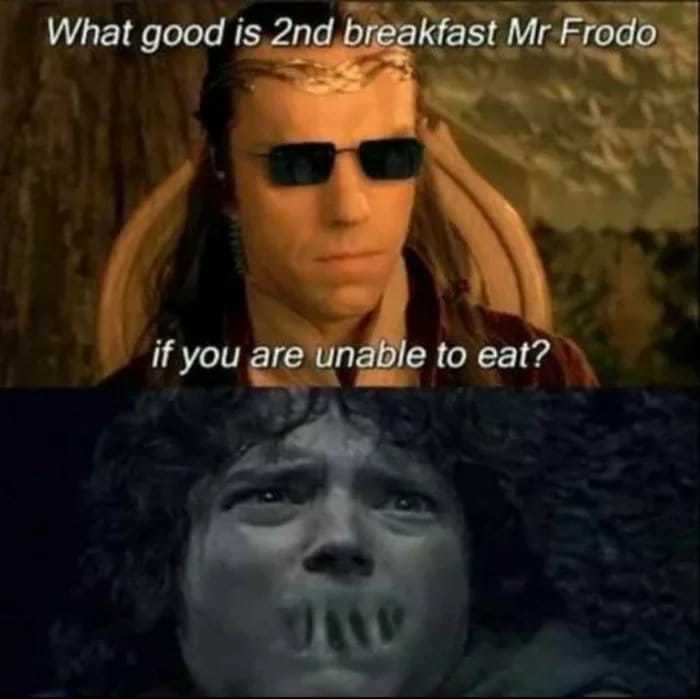 A sudden reference from the English meme to the translation of the Goblin - Lord of the Rings, Matrix, Memes