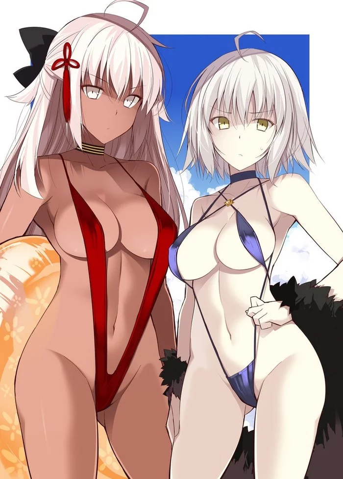 New swimwear - NSFW, Okita souji, Jeanne alter, Jeanne darc, Fate, Fate grand order, Bikini, Hand-drawn erotica, Anime, Etty, Anime art, Slingshot