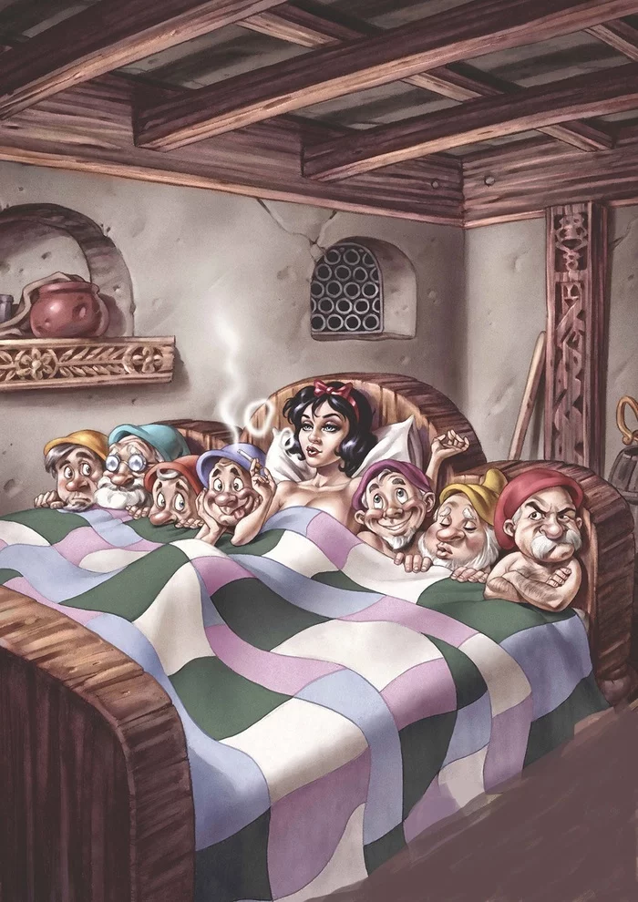 One day the seven dwarfs chose another cave - NSFW, Gnomes, Erotic, Girls, Snow White, Art, Snow White and the Seven Dwarfs