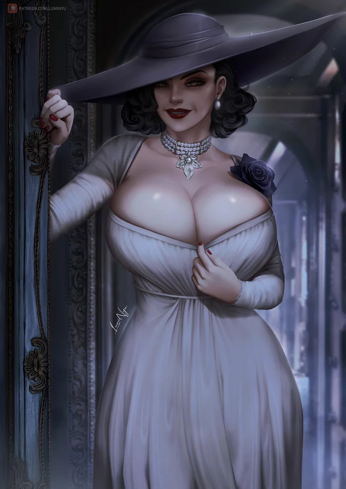 Alsina Dimitrescu - NSFW, Luminyu, Lady Dimitrescu - Resident Evil, Resident evil, Resident Evil 8: Village, Boobs, Girls, Art, Erotic, Hand-drawn erotica, Longpost