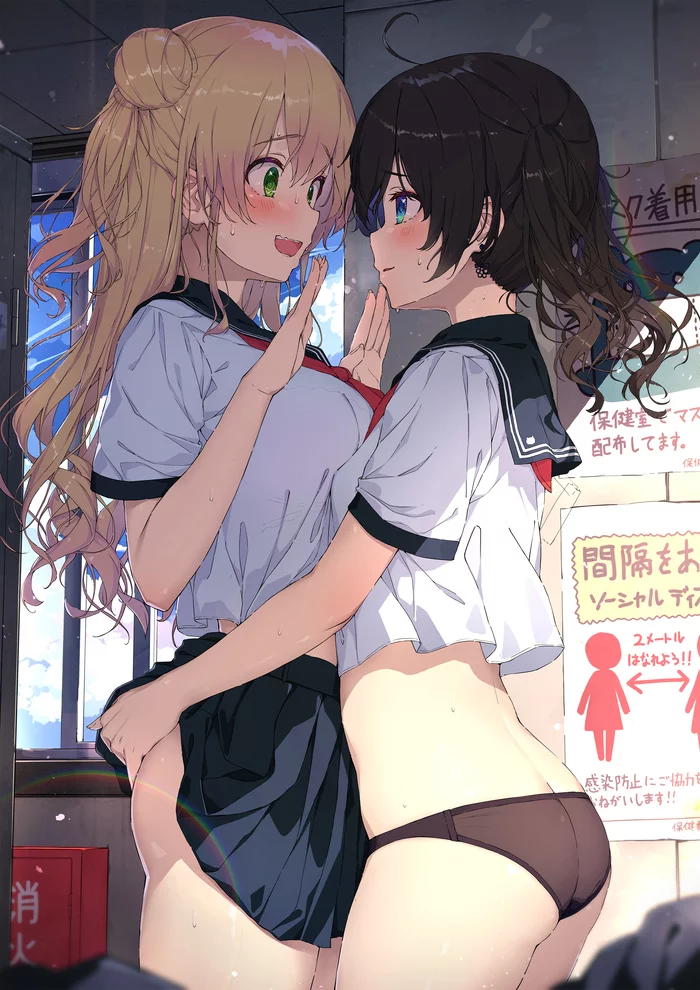 Nene x Matsuri - NSFW, Аниме, Anime Art, Hololive, Virtual YouTuber, Арт, Девушки, Панцу, Попа, Yuri