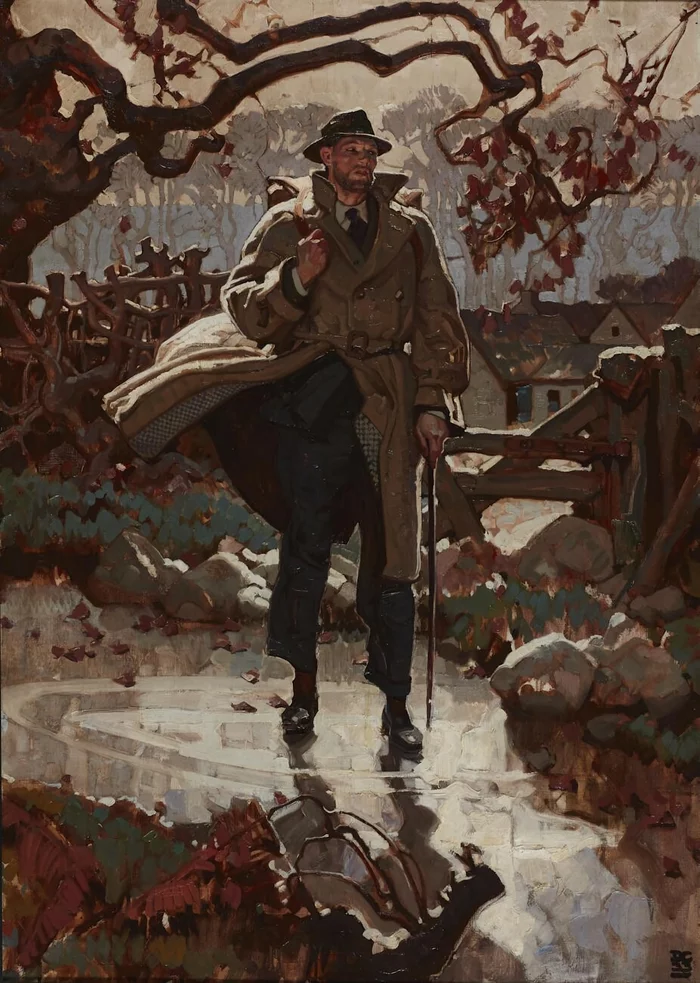 Traveler (1933) by Dean Cornwell - Oil painting, Traditional art, Art, Canvas, Painting, 1933, Travelers, Autumn