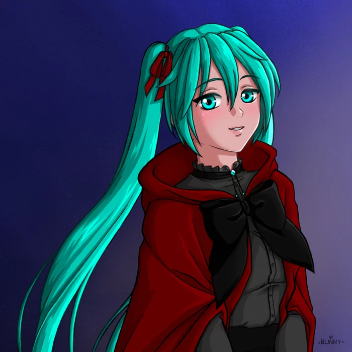 Winter Miku - My, Anime, Anime art, Hatsune Miku, Art, Bunny