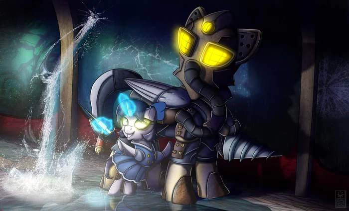 Daddy! Look! - My Little Pony, BioShock, MLP Crossover, Big Daddy, Little sister, Понификация, Original Character, PonyArt, DeviantArt