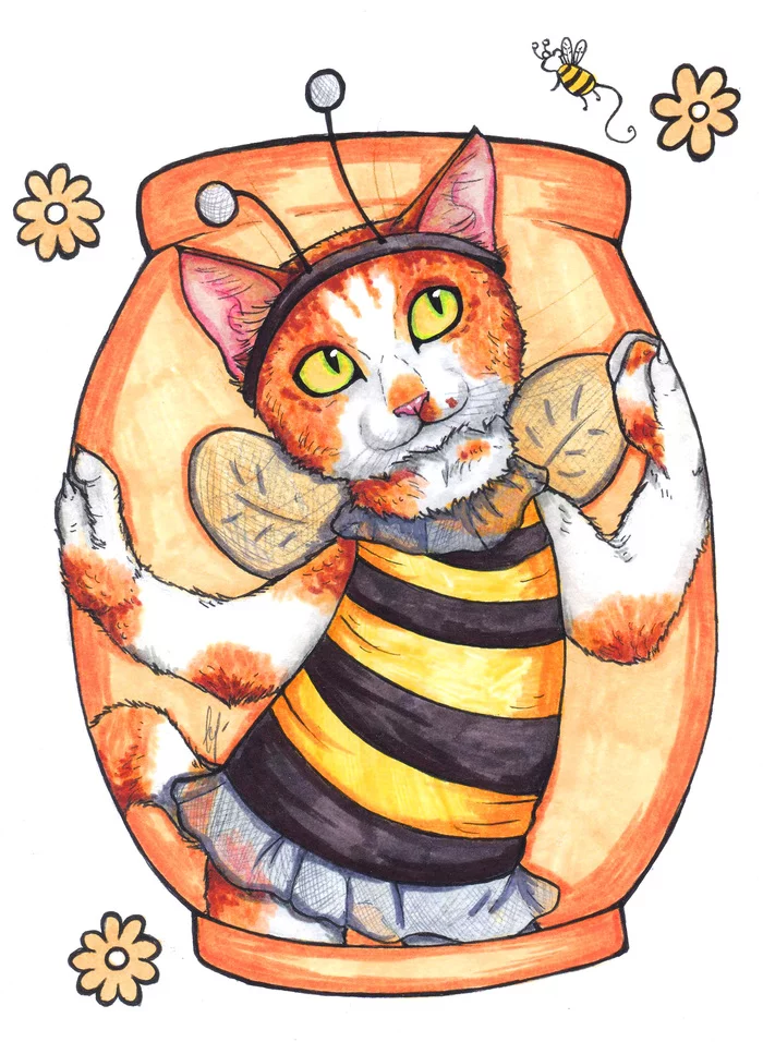 little bee - My, Bees, cat, Drawing
