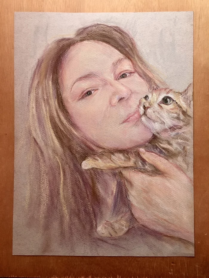 A 3 format crayons - My, Art, Paper, Portrait, Drawing, Girls, Women, cat, Animals, Big cats, Colour pencils, Longpost