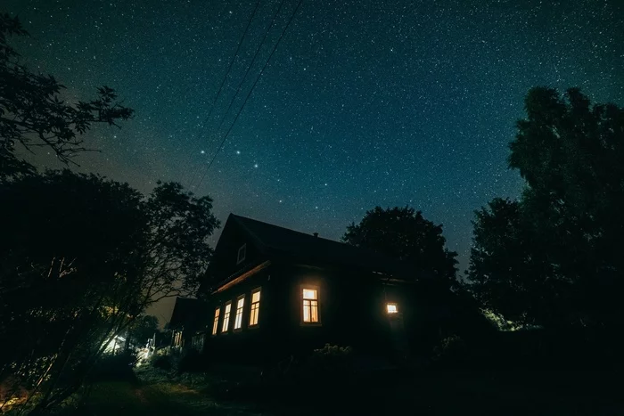 Starlight Night - The photo, Stars, Village, Village, Night, Longpost
