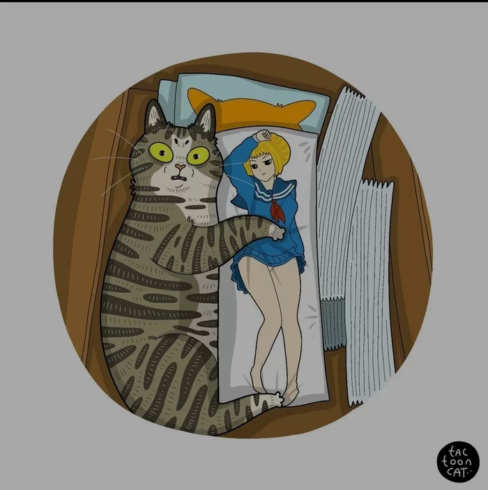 It's not what you thought! - Tactooncat, cat, Art, Drawing, Comics, Caught, Girls, Pillow
