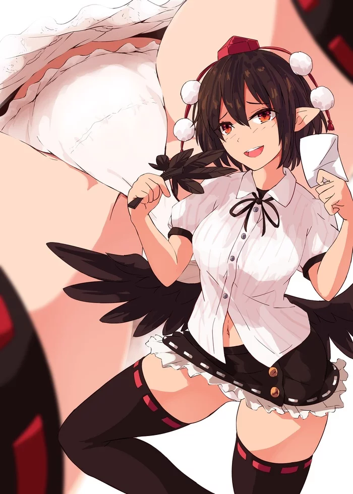 Shameimaru aya - NSFW, Touhou, Shameimaru aya, Anime art, Anime, Kagami toufu, Pantsu, Stockings, Hand-drawn erotica, Erotic