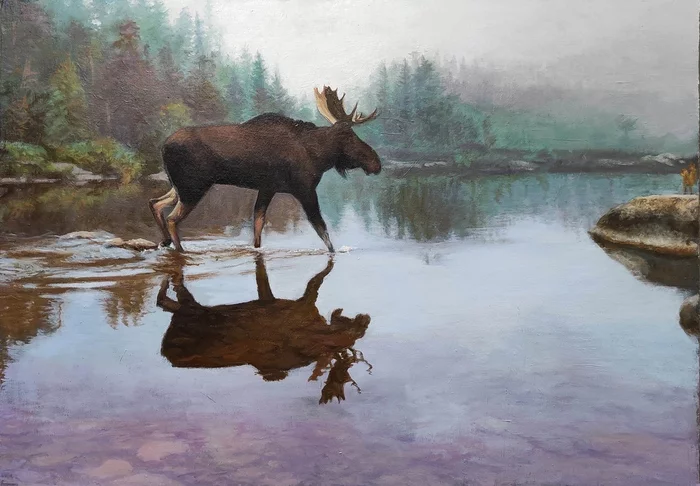 Elk (moose) - My, Oil paints, Animalistics, Elk