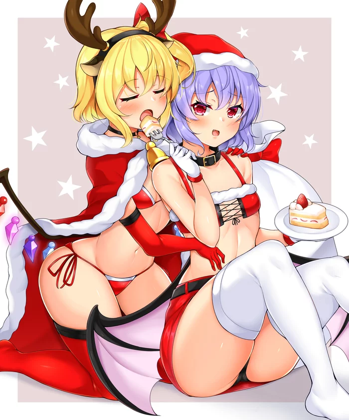 Flandre & Remilia - NSFW, Touhou, Flandre Scarlet, Remilia Scarlet, Anime Art, Аниме, Daichi, Нижнее белье, Сиськи, Панцу, Чулки, Рисованная эротика, Эротика