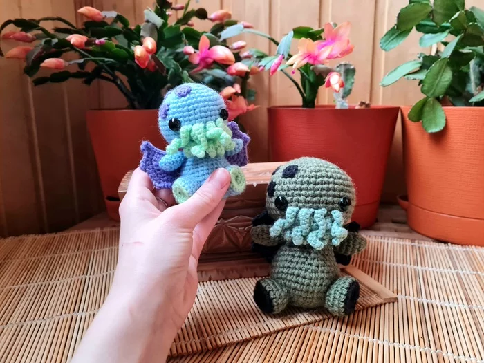 Knitted Cthulhu - My, Knitting, Crochet, Knitted toys, Yarn, Toys, With your own hands, Needlework without process, Needlework, Longpost, Cthulhu, Howard Phillips Lovecraft, Myths of Cthulhu, Ancient God