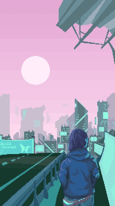 Кибервечер Pixel Art, Анимация, Гифка, Арт, Киберпанк, Длиннопост