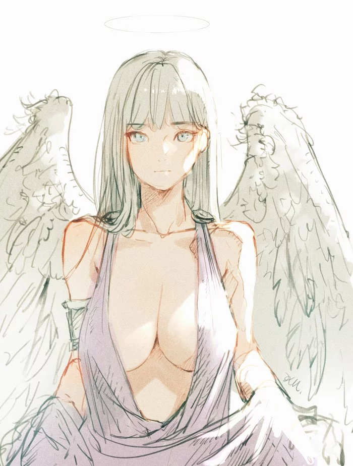 Angel Girl Sketch by Kuroimori - NSFW, Kuroimori, Sketch, Art, Girls, Angel