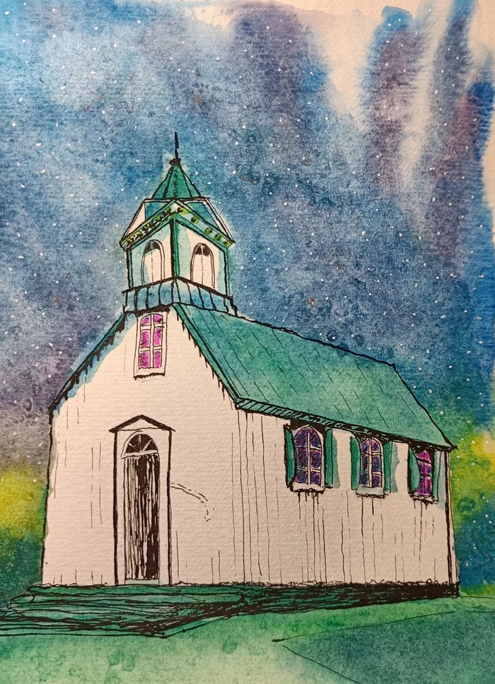 Chapel - My, Watercolor, Ink, Drawing, Chapel, Friday