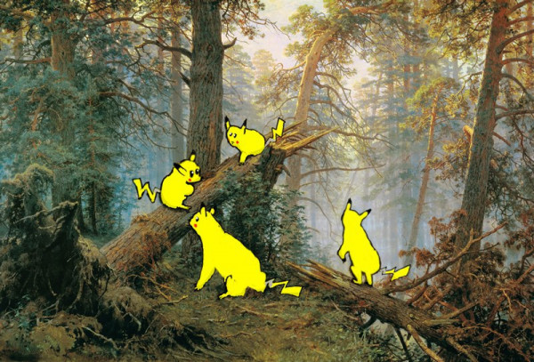 Morning in the Japanese forest - My, Images, Pokemon, Anime, Pikachu, Humor, Morning in a pine forest, Photoshop
