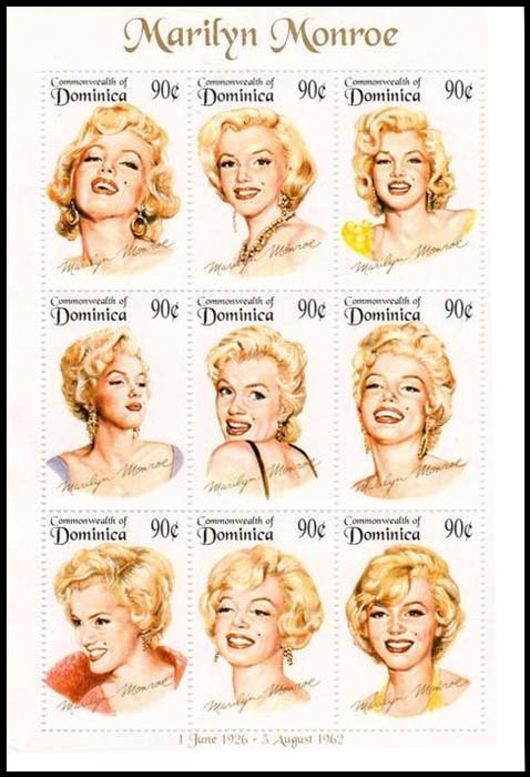 Marilyn Monroe on postage stamps (LXXXIV) Magnificent Marilyn cycle - 634 issue - Cycle, Gorgeous, Marilyn Monroe, Actors and actresses, Celebrities, Stamps, Blonde, Collecting, Philately, Dominican Republic, 1994