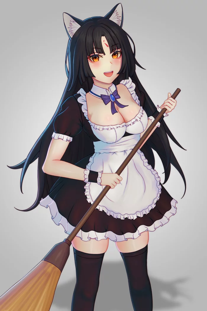 Maid Saga - Anime, Anime art, Arknights, Saga (Arknights), Animal ears, Housemaid, Stockings, Mobile games