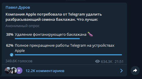 Шах и мат, apple - Telegram, Apple, Павел Дуров, Опрос