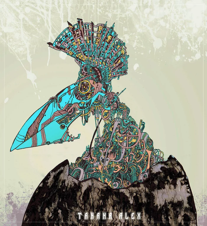 new day chicks - My, Cyberpunk, Steampunk, Ecological catastrophy, Chick, Pen drawing, Mascara, Ace0fredspades