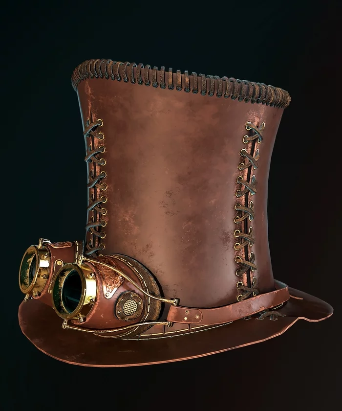 Steampunk top hat - My, 3D, Steampunk, Computer graphics, Longpost, Autodesk Maya, Substance Designer, Substance painter, Marmoset Toolbag, Render