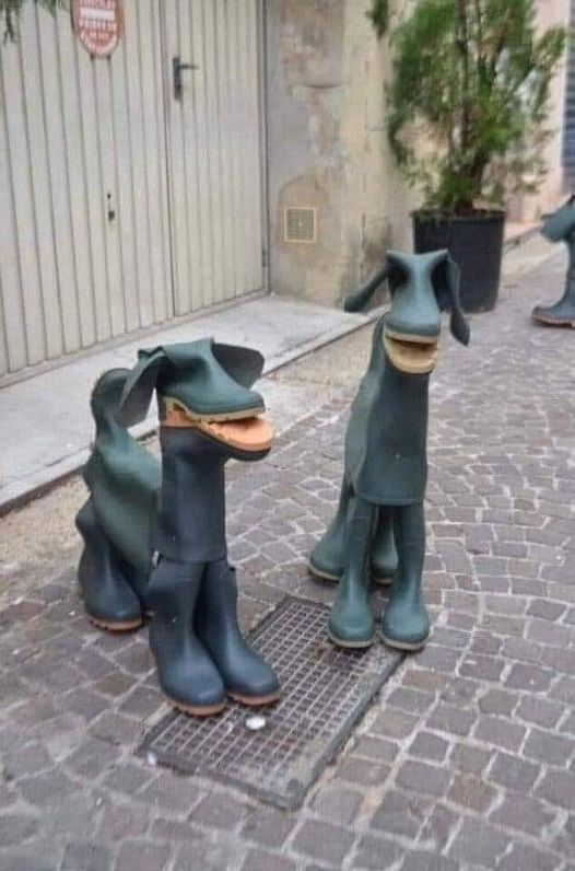 So you will live your whole life without a dog ... - Dog, Boots, Sculpture, Creative, Rubber boots
