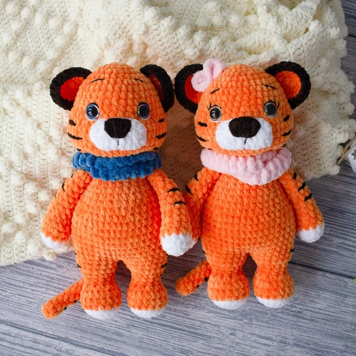 Tiger cubs for the new year - My, New Year, Tiger, Tiger cubs, Presents, Needlework without process, Crochet, Knitting, Knitted toys, Soft toy, Longpost