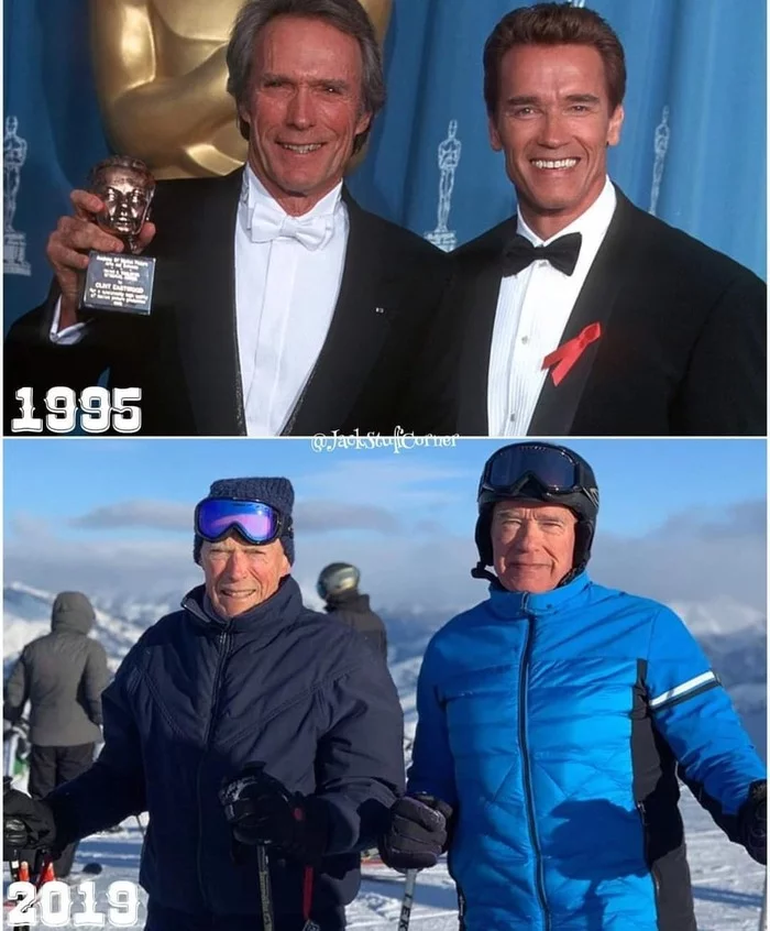 Clint Eastwood and Arnold Schwarzenegger - Clint Eastwood, Arnold Schwarzenegger, Skiers, The photo, Actors and actresses, Celebrities, It Was-It Was