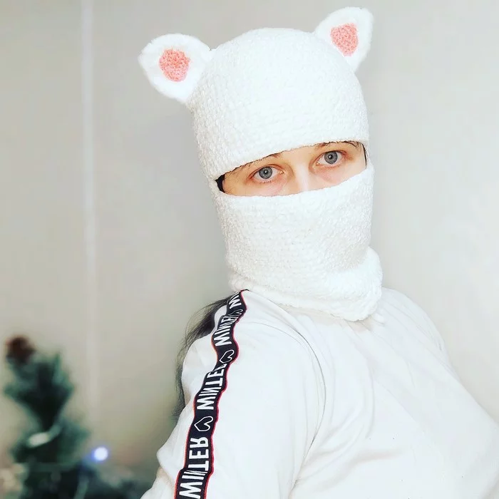 Balaclava - My, Balaclava, Crochet, With your own hands, Bun, cat, Longpost