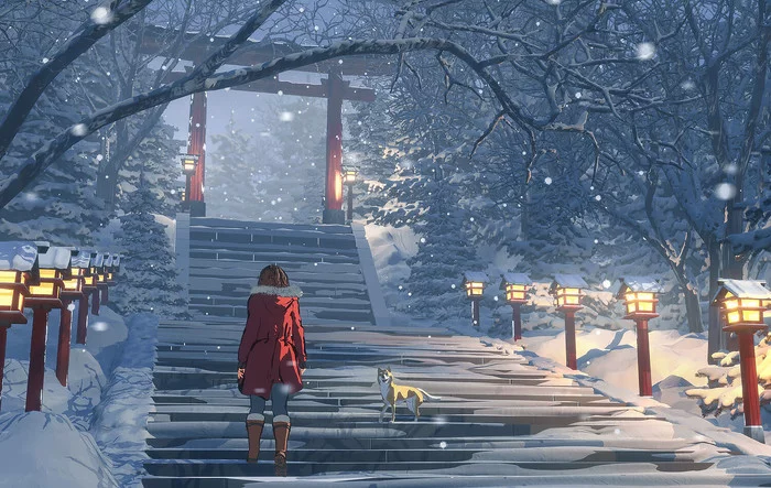 Winter in Japan - Art, Winter, Japan, Torii