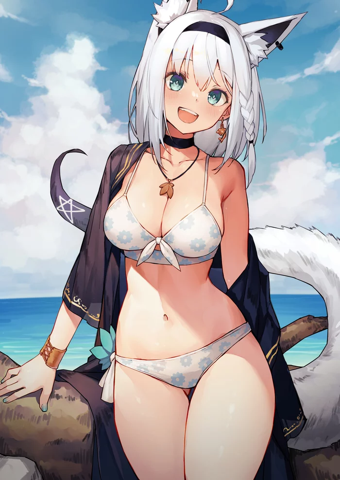 Fubuki - NSFW, Аниме, Anime Art, Shirakami Fubuki, Virtual YouTuber, Hololive, Арт, Девушки, Animal Ears, Попа, Сиськи, Купальник, Длиннопост