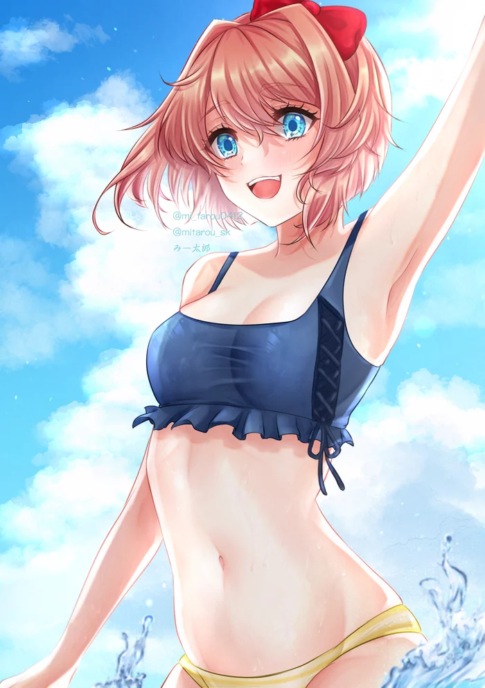 Сайори - NSFW, Doki Doki Literature Club, Sayori, Anime Art, Аниме, Визуальная новелла, Купальник