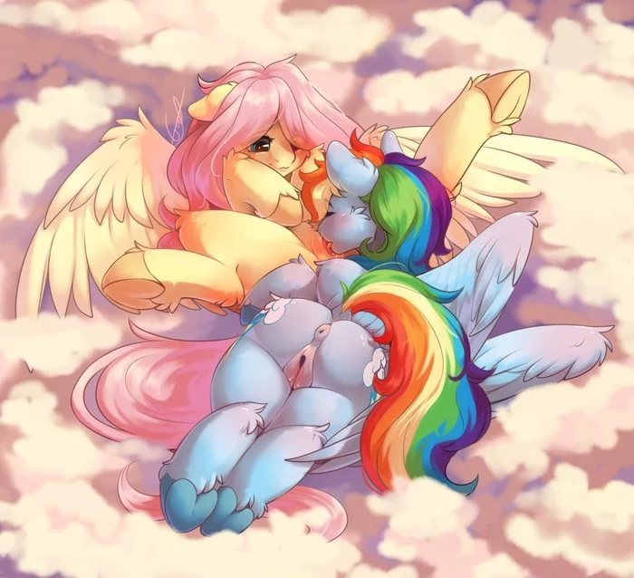 Sunlight and fluffy clouds ... - NSFW, My little pony, Fluttershy, Rainbow dash, MLP Explicit, MLP Lesbian, Peachmayflower, Shipping