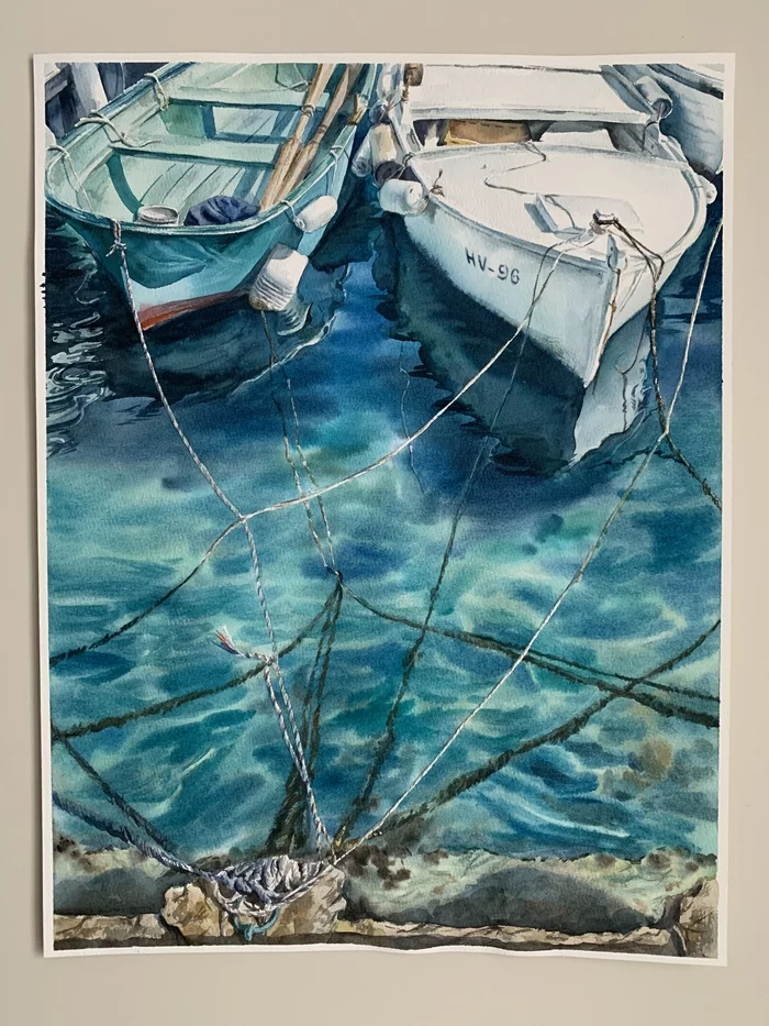 boats - My, Watercolor, Painting, Artist, Drawing, Sea, Landscape, A boat