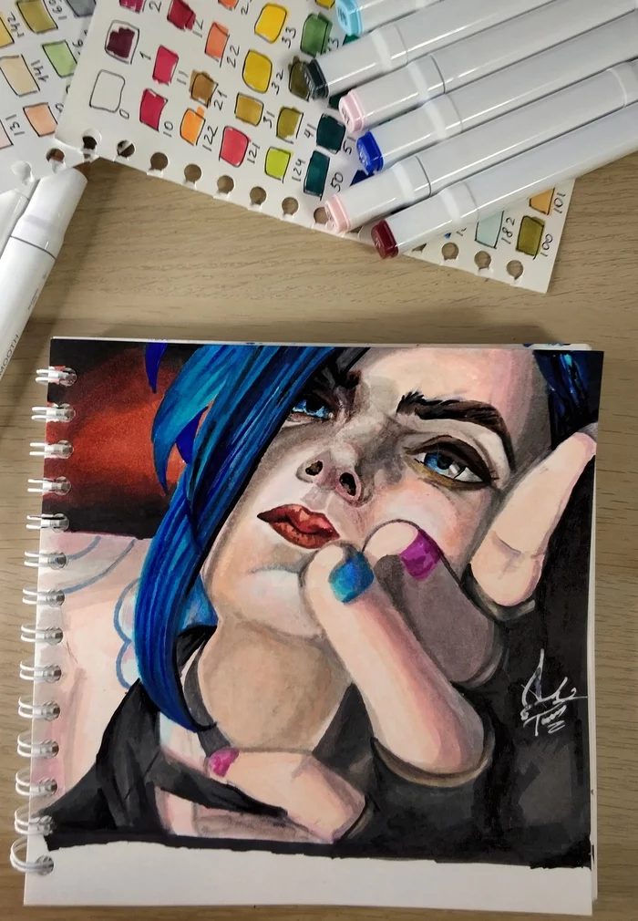 Jinx. - My, League of legends, Arcane, Fan art, Jinx, Watercolor markers, Drawing, Art