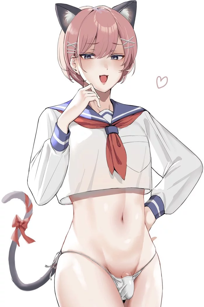 Continuation of the post “And this ... Does it turn you on? Oh my God - NSFW, Anime art, Femboy, Its a trap!, Trap Art, Anime trap, Seifuku, Animal ears, Reply to post