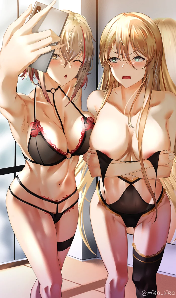 Bismarck & Roon - NSFW, Аниме, Anime Art, Azur Lane, Bismarck, Roon, Нижнее белье, Сиськи, Панцу, Рисованная эротика, Эротика