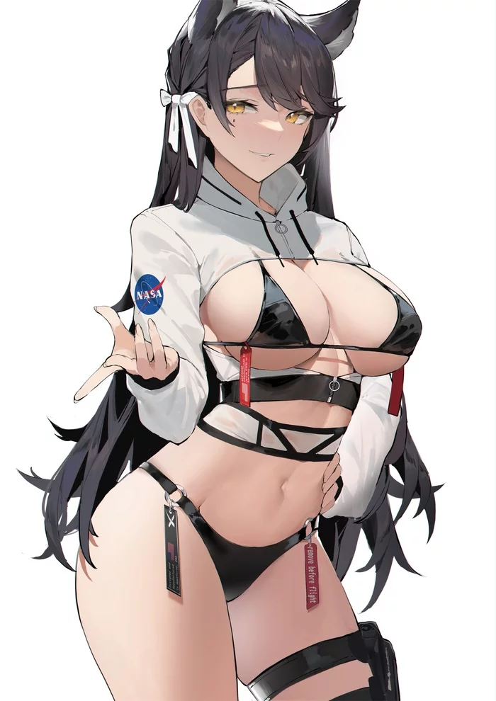 Atago - NSFW, Anime, Anime art, Azur lane, Atago, Animal ears, Swimsuit, Boobs, Hand-drawn erotica, Erotic