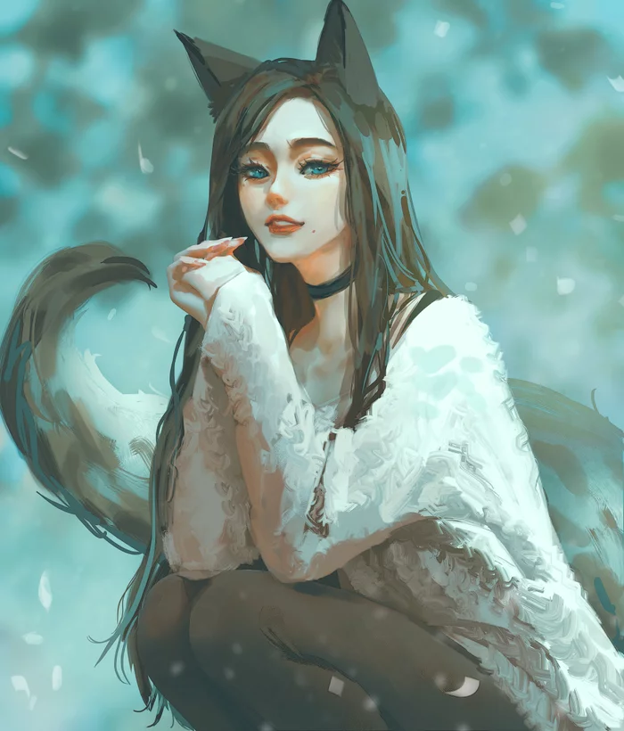 Chanterelle - Drawing, Girls, Kitsune, , Nixeu, Art