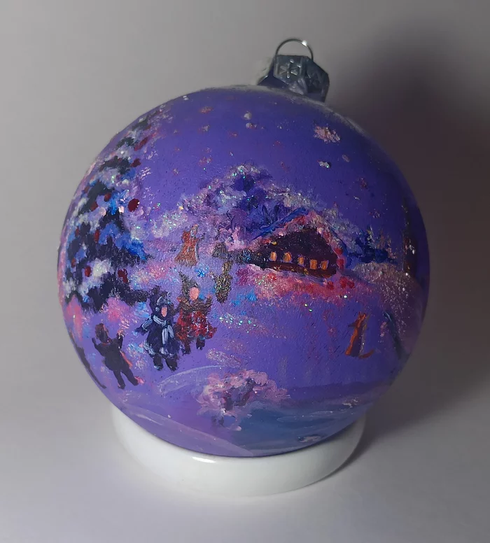 Christmas ball in the village (10 cm) - My, Needlework, Fair, Christmas decorations, Village, Glass, New Year's miracle, New Year, Question, Longpost, Needlework without process