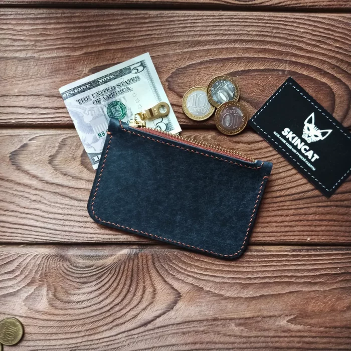 Coin holder or cardholder with a zipper - My, Leather, Natural leather, Needlework without process, Coinbox, Cardholder, Handmade, With your own hands, Longpost