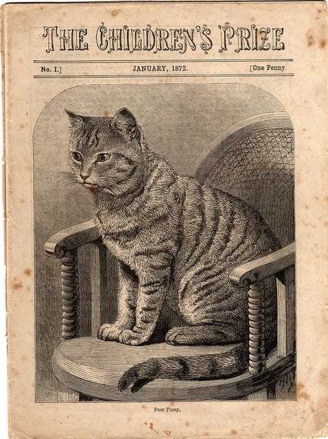Cover of a children's magazine from 1872 - cat, Story, Magazine