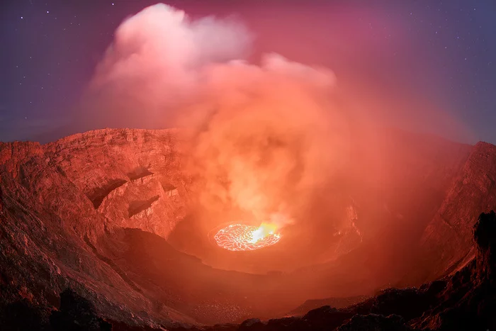 Nyiragongo Volcano at night - Volcano, Night, Congo, National park, Africa, The photo, Nyiragongo Volcano