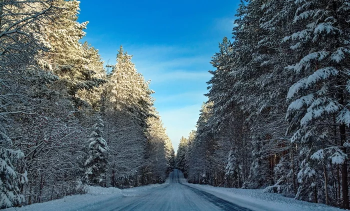 Зимняя фоточка - Моё, Средний урал, Природа, Пейзаж, Зима, Лес, Дорога, Перспектива