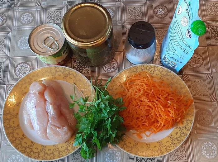 Salad with chicken, beans and carrots in Korean style - My, Chicken salad, Salad with beans, Salad, Recipe, Video recipe, Video