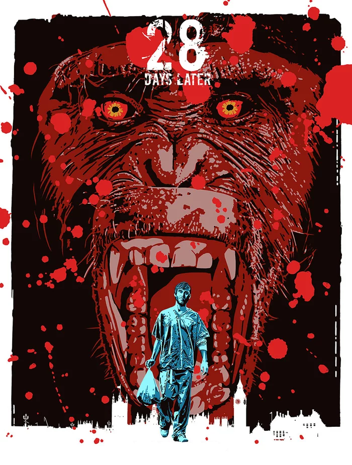 Stylish posters of old horror movies !!! - My, Horror, Trash, Indie Horror, Zombie, The dead, Art, Fan art, Poster, Movie Posters, Blood, Love, Monkey, 28 days later, Return of the Living Dead, Living Dead, A zombie named Sean, Movies, Horror, Movies of the 80s, Longpost