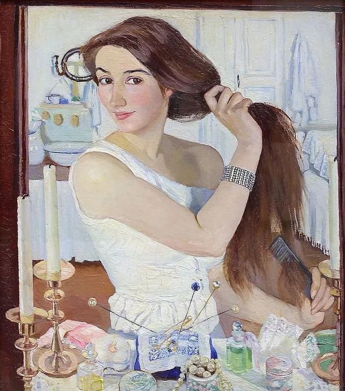 Behind the toilet. Self-portrait by Serebryakova, or a picture full of life - My, Painting, Art, Painting, Zinaida Serebryakova, Self-portrait, Oil painting, Russian painting, Art history, Girls, Longpost